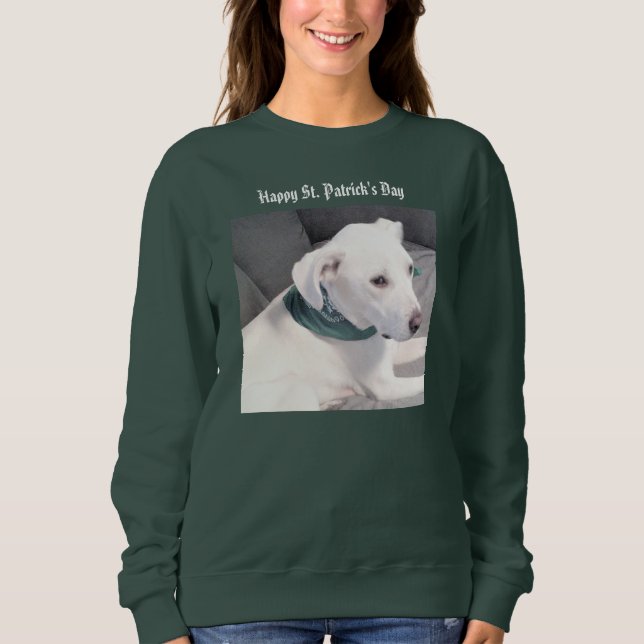 Sudadera Perro de cachorro blanco lindo con bufanda verde (Anverso)