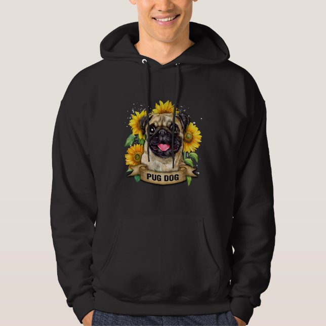 Sudadera perro de cerdo con flores de sol camiseta clásica  (Anverso)