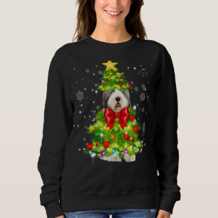 Sudadera Perro de oveja inglés de Navidad Árbol de luz Navi