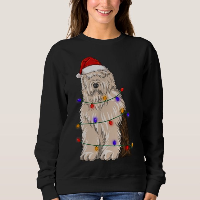 Sudadera Perro de oveja inglés viejo vestido con Navidades  (Anverso)