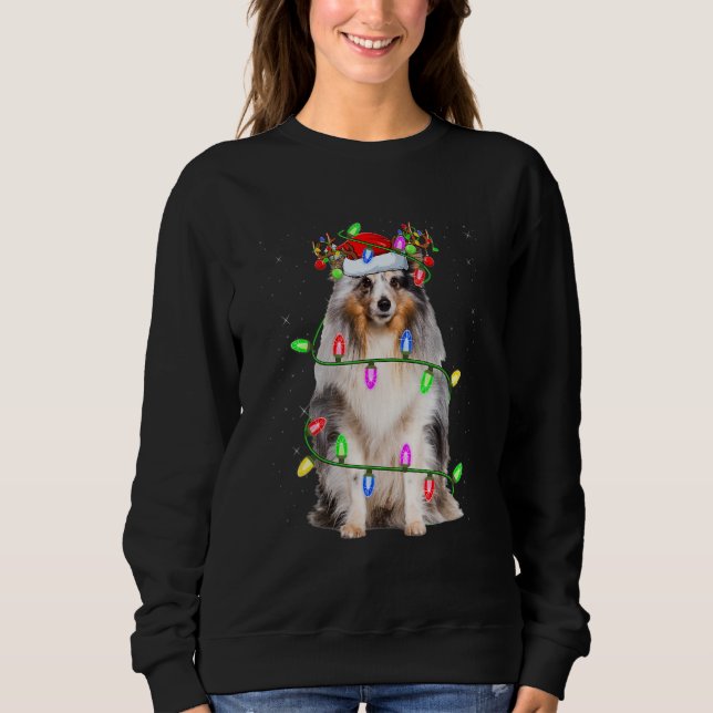 Sudadera Perro de Pijama de Luz de árbol de Navidad Sheltie (Anverso)
