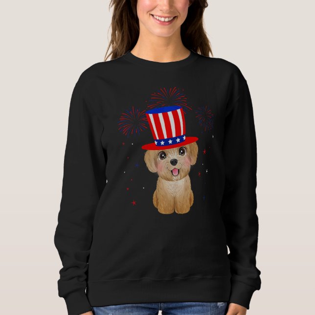 Sudadera Perro De Poodle Rojo Azul Blanco Fuegos Artificial (Anverso)