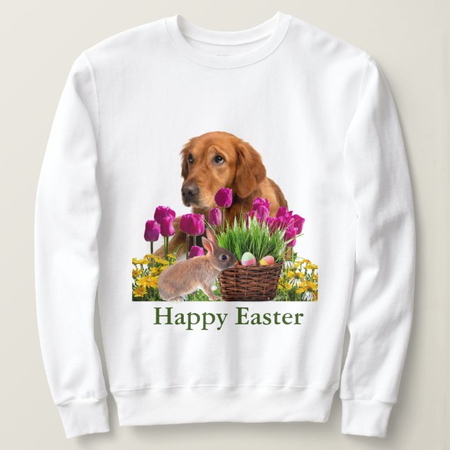 Sudadera Perro de raza Retriever Dorado de Pascua y Conejo  (Anverso del diseño)