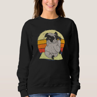 Sudadera Perro de yoga Pug Atardecer Retro Vintage Meditaci
