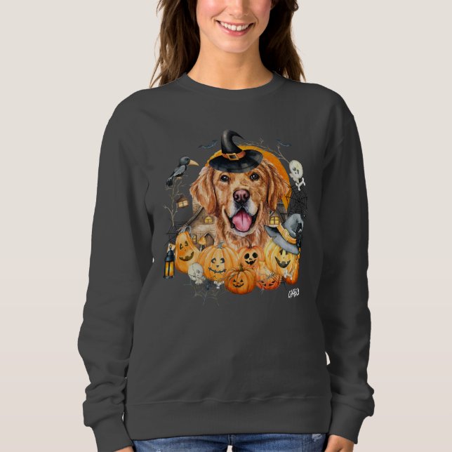 Sudadera Perro Divertido Lindo Retriever Dorado Halloween P (Anverso)