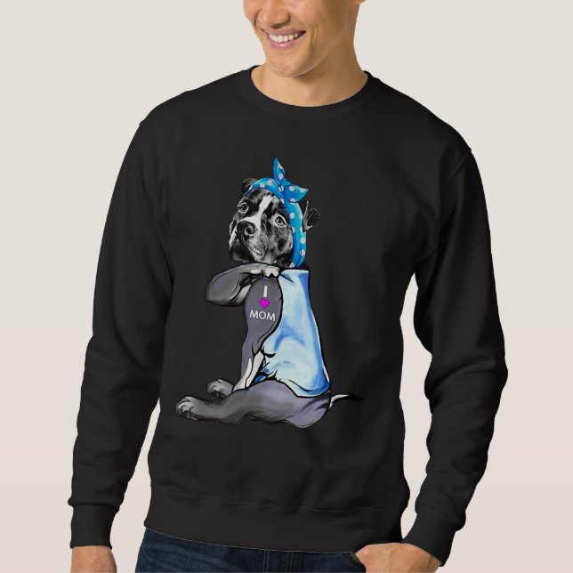 Sudadera Perro divertido Pitbull Amo A Mamá Tattoo (Anverso)