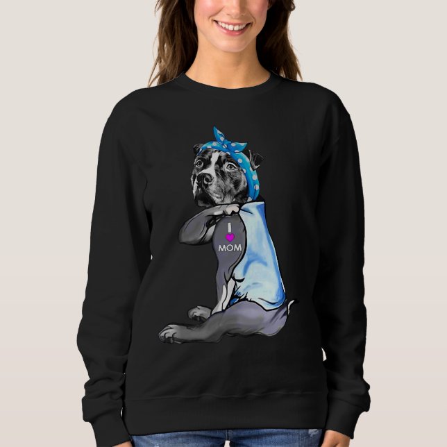 Sudadera Perro divertido Pitbull Amo A Mamá Tattoo (Anverso)