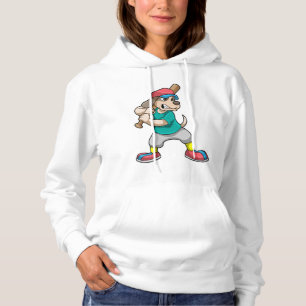 Sudadera Perro en el béisbol con bate de béisbol