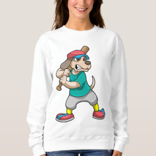 Sudadera Perro en el béisbol con bate de béisbol