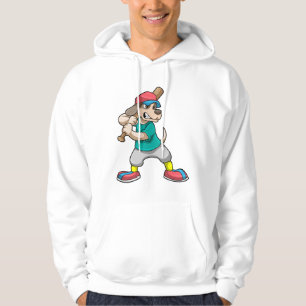 Sudadera Perro en el béisbol con bate de béisbol