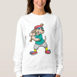 Sudadera Perro en el béisbol con bate de béisbol