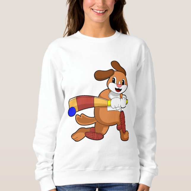 Sudadera Perro en el críquet con bate de críquet (Anverso)