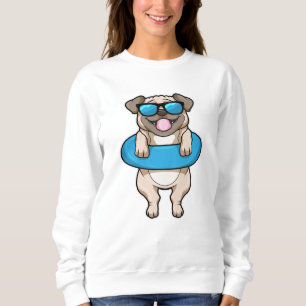 Sudadera Perro en Natación con anillo de natación y gafas d