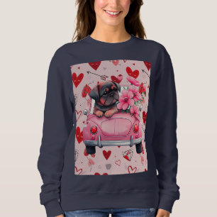 Sudadera Perro en un auto con corazones