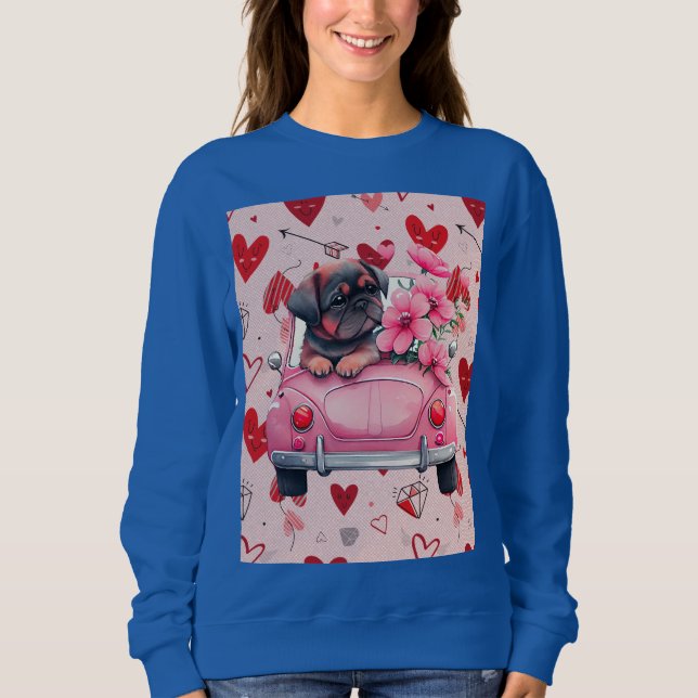 Sudadera Perro en un auto con corazones (Anverso)