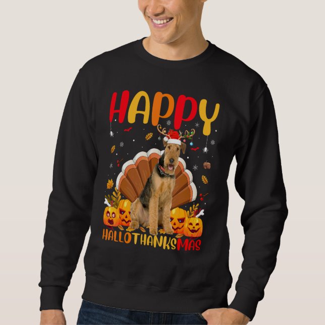 Sudadera Perro  Feliz Airedale Terrier Hellothanksmas (Anverso)