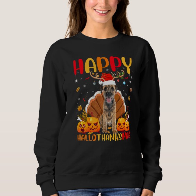 Sudadera Perro  Feliz Border Terrier Perro Hellothanksmas (Anverso)