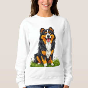 Sudadera Perro Feliz Sentado en un Campo de Hierba