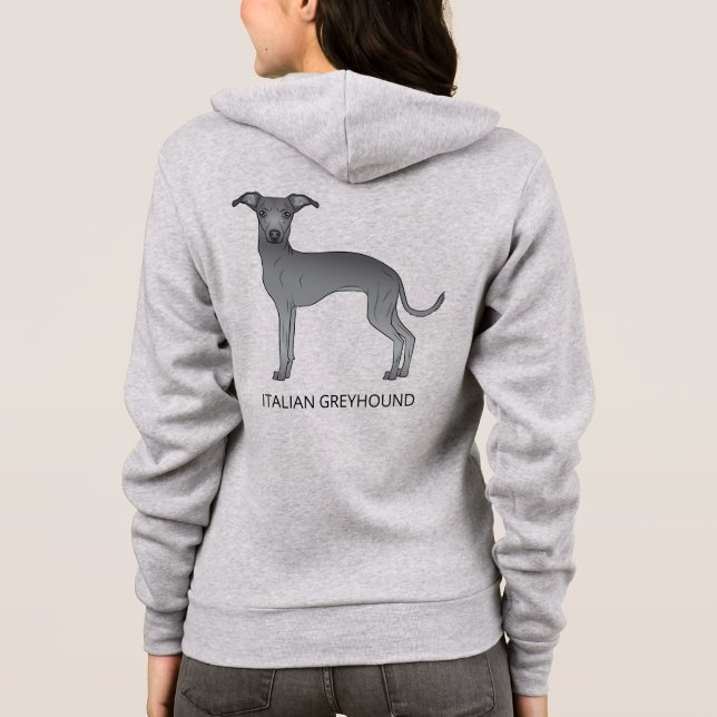 Sudadera Perro Galgo Italiano Azul Con Texto Personalizado (Reverso)