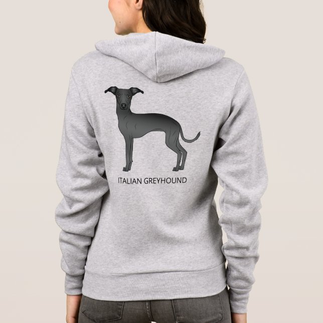Sudadera Perro Galgo Italiano Negro Con Texto Personalizado (Reverso)