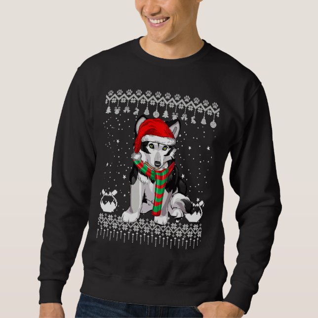 Sudadera Perro Husky Siberiano Santa Hat Navidad feo (Anverso)