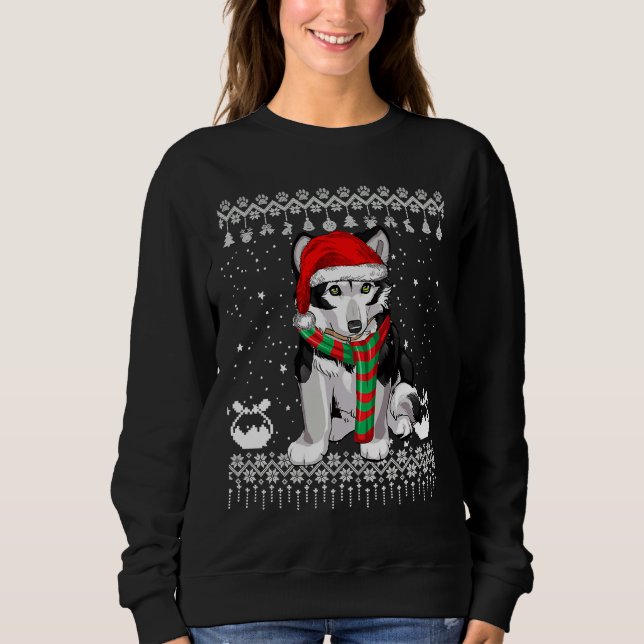 Sudadera Perro Husky Siberiano Santa Hat Navidad feo (Anverso)