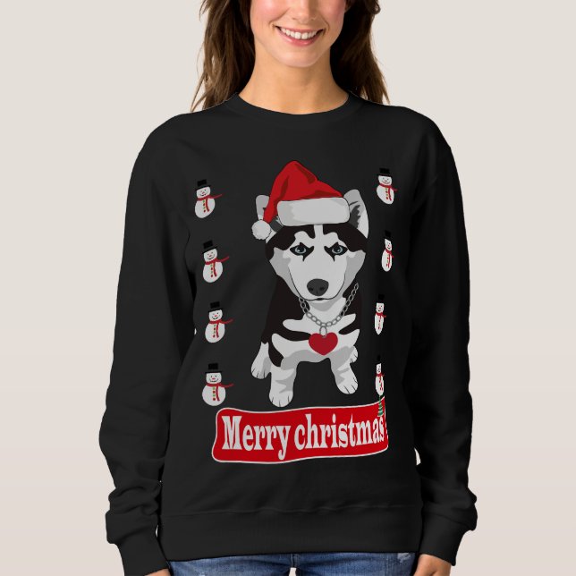 Sudadera Perro lindo Husky vestido con Santa Hat Feliz Navi (Anverso)