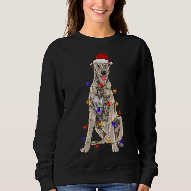 Sudadera Perro lobo irlandés con luces Gorras de Navidades (Anverso)