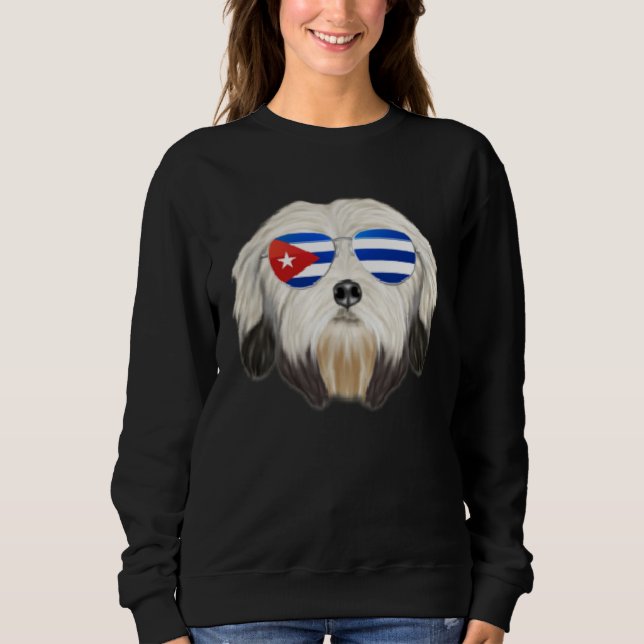 Sudadera Perro Lowchen de la bandera cubana Cuba bolsillo (Anverso)