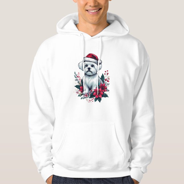 Sudadera Perro maltés floral festivo con perro de navidad d (Anverso)