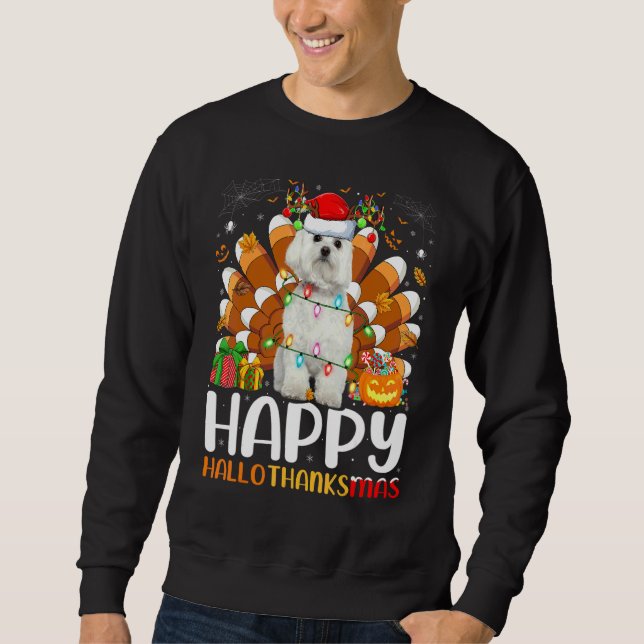 Sudadera Perro Maltés Halloween Navidad Feliz Hallothanks (Anverso)
