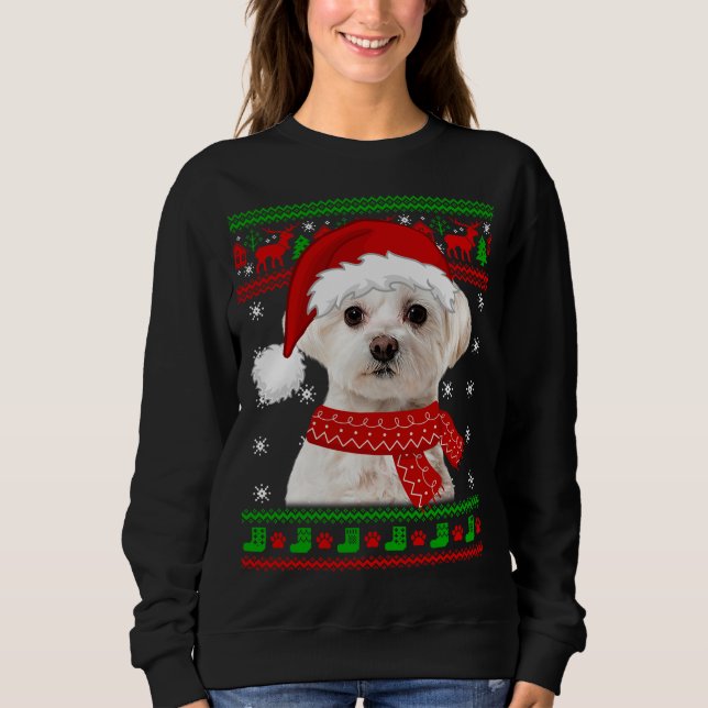 Sudadera Perro maltés Navidades suéteres adormecidos Perro (Anverso)