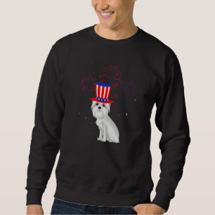 Sudadera Perro maltés Rojo Azul Blanco Fuegos artificiales