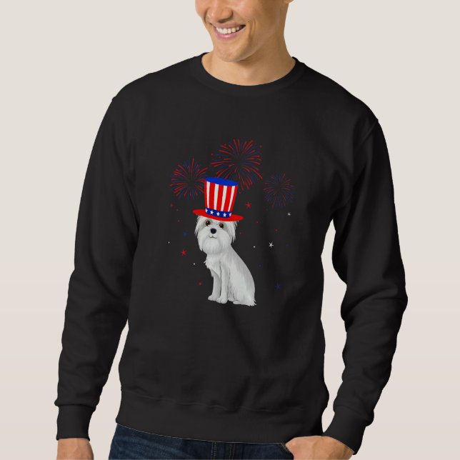 Sudadera Perro maltés Rojo Azul Blanco Fuegos artificiales  (Anverso)