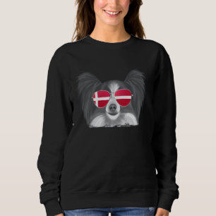 Sudadera Perro Papillon Bandera de Dinamarca Gafas de sol