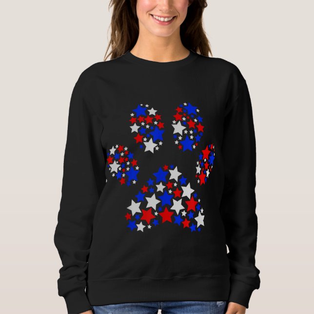Sudadera Perro Paw Red White Stars 4 de julio Perro Cat L (Anverso)