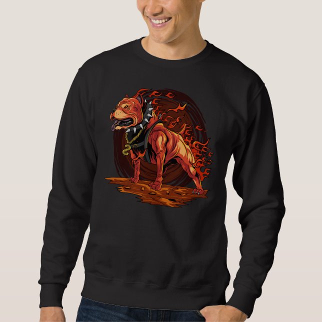 Sudadera Perro Pitbull De Hell Pit Bull Terrier Con Llamas (Anverso)