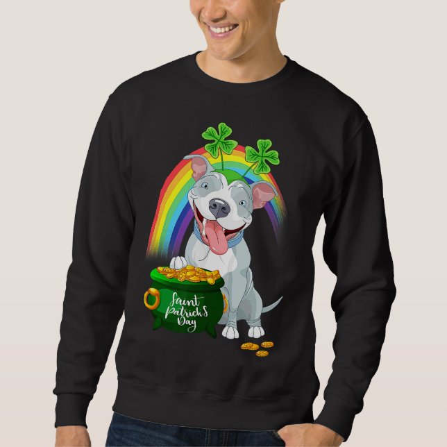 Sudadera Perro Pitbull Leprechaun Irlandés Rainbow Saint Pa (Anverso)