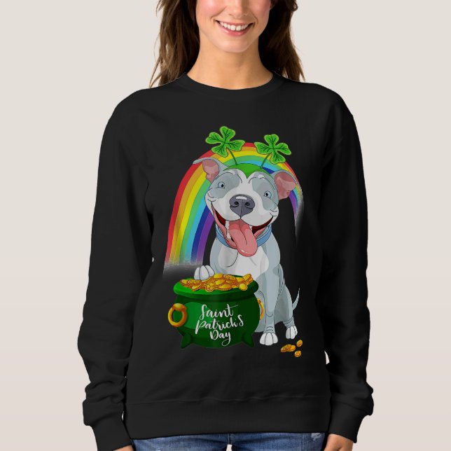 Sudadera Perro Pitbull Leprechaun Irlandés Rainbow Saint Pa (Anverso)
