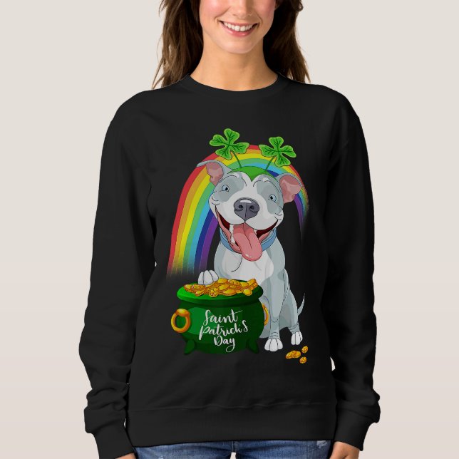 Sudadera Perro Pitbull Leprechaun Irlandés Rainbow Saint Pa (Anverso)