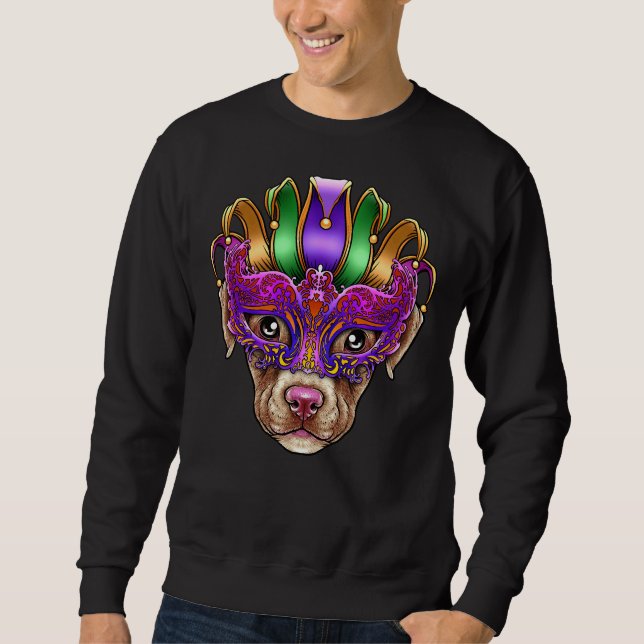 Sudadera Perro Pitbull Mardi Gras Mask Jester Gorra Pit Bul (Anverso)