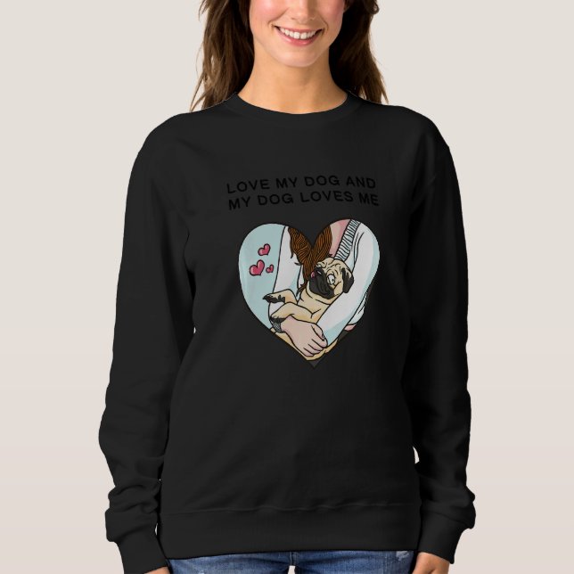 Sudadera Perro Pug Chica de cachorro Perro Rama Corazón Grá (Anverso)