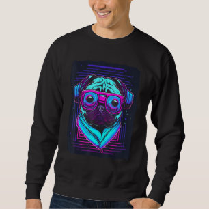 Sudadera Perro Pug con gafas de sol y auriculares