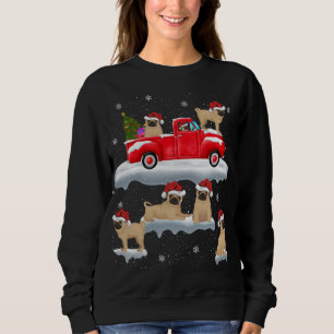 Sudadera Perro Pug conduciendo árbol de Navidad Camión Rojo
