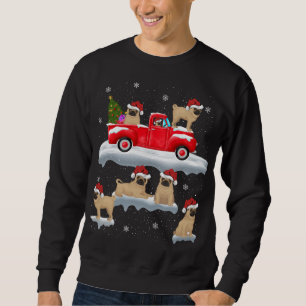 Sudadera Perro Pug conduciendo árbol de Navidad Camión Rojo