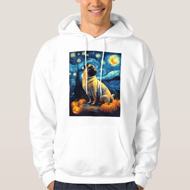 Sudadera Perro Pug de la noche estrellada de van gogh hallo (Anverso)