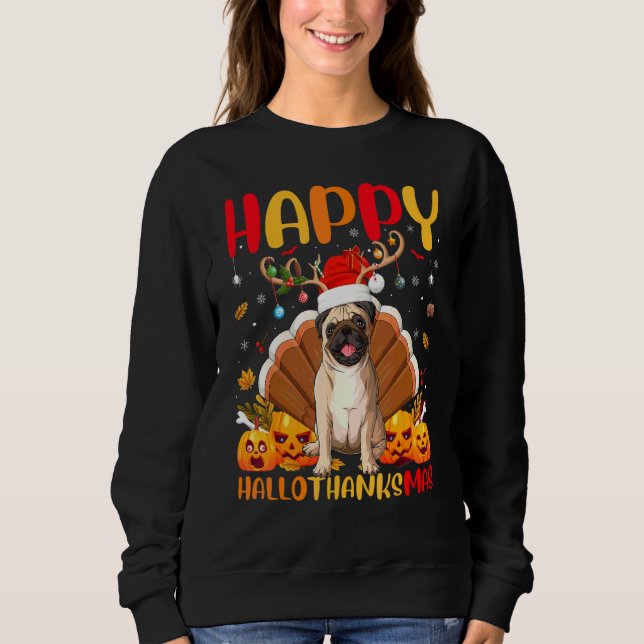 Sudadera Perro Pug Pug Feliz Hellothanksmas (Anverso)