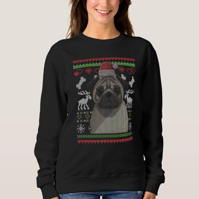 Sudadera Perro Pug Santa Claus Navidades feos patrón X Mas (Anverso)