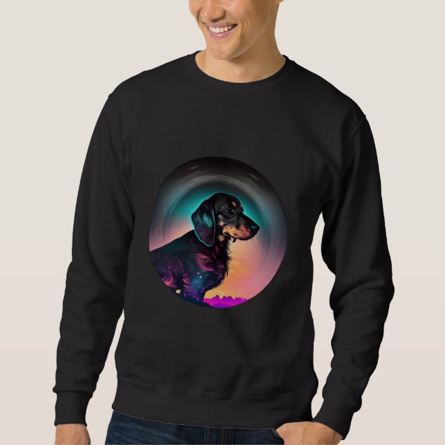 Sudadera Perro salchicha Synthwave 80s Retrowave Estética   (Anverso)