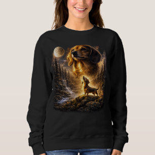 Sudadera Perro salchicha vintage de los 90 aullando a la lu